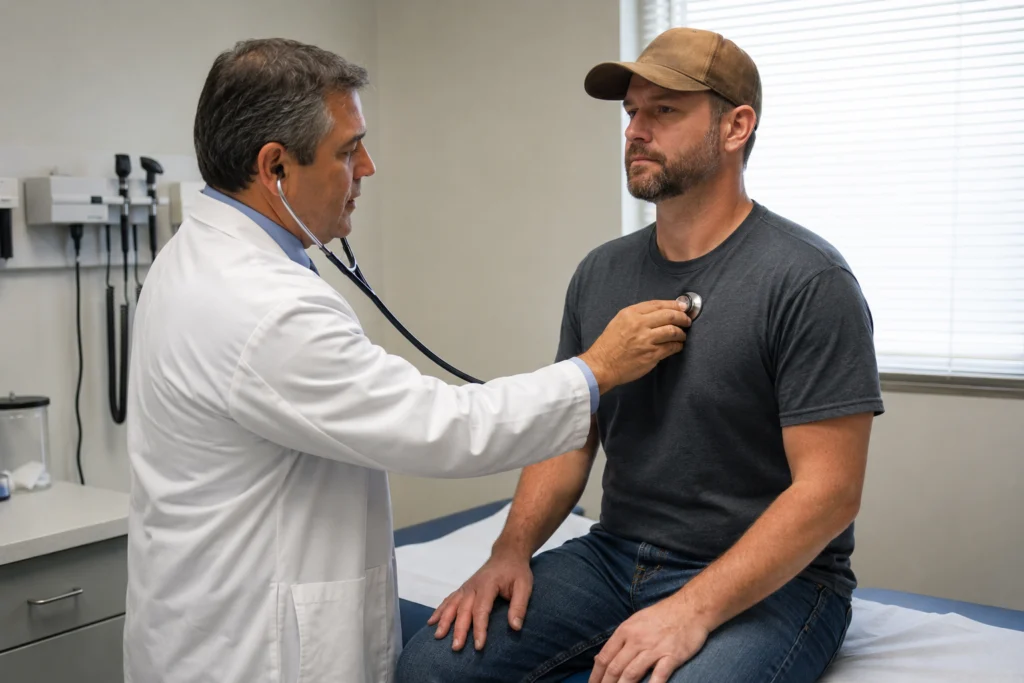 Commercial driver undergoing a DOT physical examination to evaluate health conditions affecting DOT certification